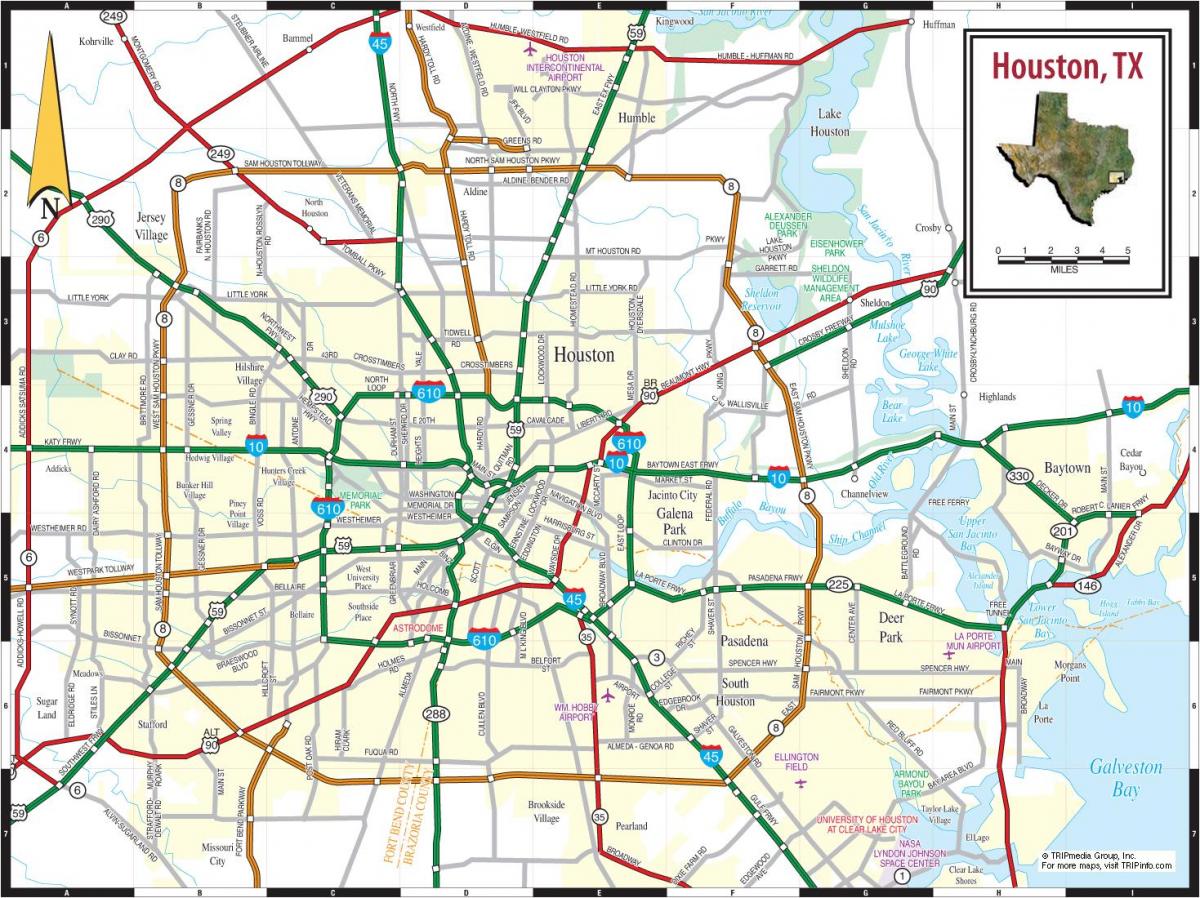 քարտեզ Houston, Tx